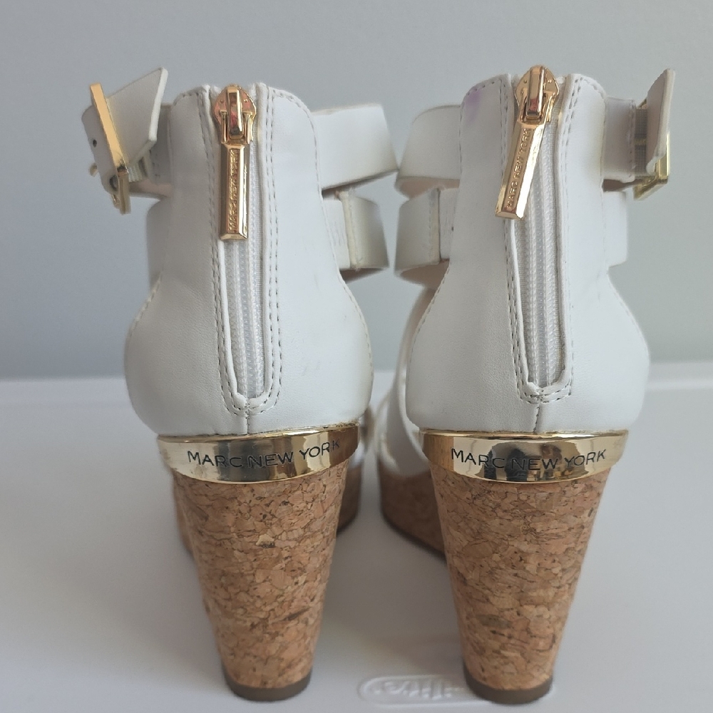 Marc New York White Cork Heel Sandals